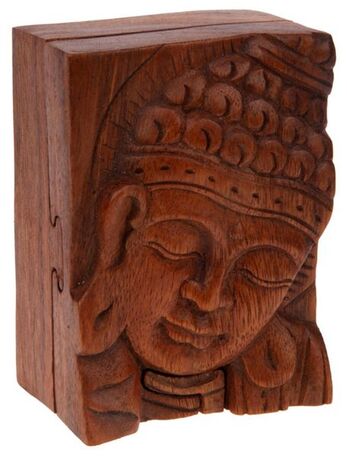 Handgefertigte Buddha-Trickbox aus Soar-Holz - geschnitzt, 12 cm