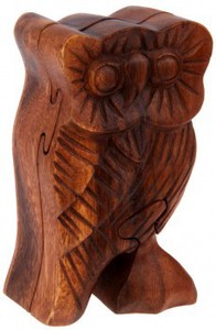 Schatulle Eule aus Holz, handgeschnitzt, 12 x 7 x 5 cm