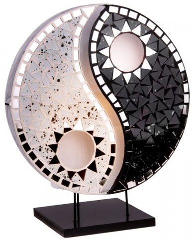 Deko-Leuchte YING YANG rot oder schwarz, rund, Natur-Material, 30 cm Durchmesser, Stimmungsleuchte