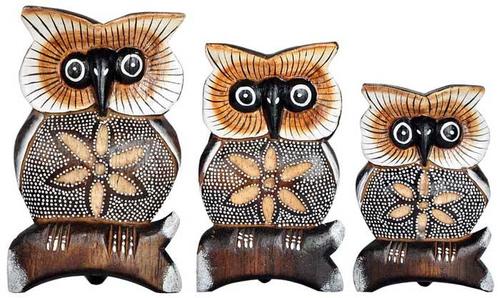 Eule Schu aus Albesia-Holz, 3er Set