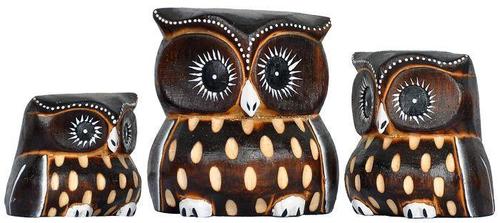Eule Lilu aus Albesia-Holz, 3er Set