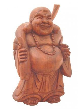 M�nch-Statue stehend, Holz-Skulptur Asien, Buddha