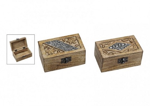1 Schatulle aus Mangoholz, handgeschnitzt, 12 x 6 x 7 cm