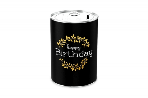 Spardose Happy Birthday, Sparb�chse, Sparschwein aus Metall, H�he ca. 12 cm