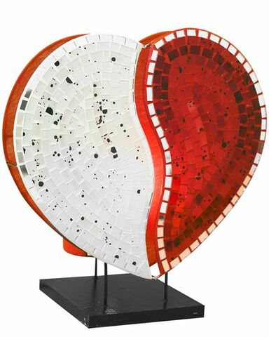 Deko-Leuchte HEART in rot oder schwarz, Natur-Material, 30 cm Durchmesser, Stimmungsleuchte