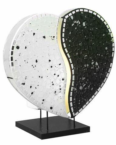 Deko-Leuchte HEART in rot oder schwarz, Natur-Material, 30 cm Durchmesser, Stimmungsleuchte