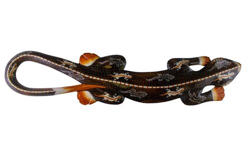 Deko-Gekko MANIS, Holz, natur, verziert, Wandschmuck 