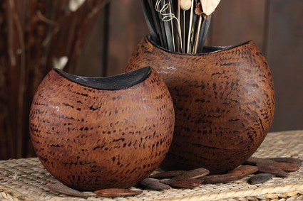 Deko-Vase GEROS, Casablanca Design, Aluminium in Wurzelholz-Optik