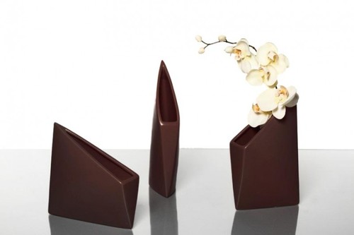 Design-Vase ORIGAMI, Keramik, mocca