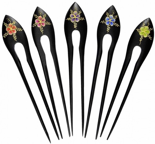 Haarnadel aus Holz mit Blumenmotiv, Haarschmuck