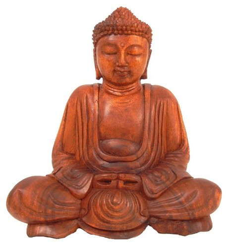 Buddha mit Hand im Scho, Holz-Skulptur Asien