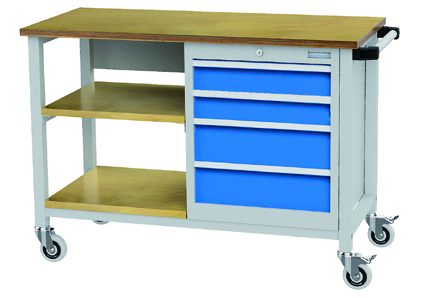 Mobile Werkbank mit 2 Fachb�den und 4 Schubladen