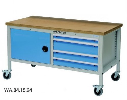 Mobile Werkbank, Fachboden T736 mit 4 Schubladen und Fl�gelt�re