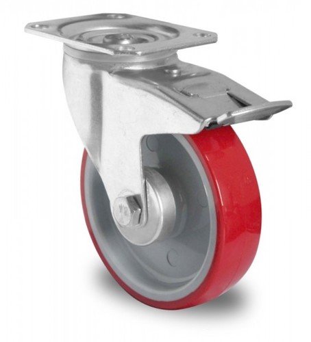 Lenkrolle aus Polyamid und Feststeller, Polyurethan Lauffl�che  100 mm