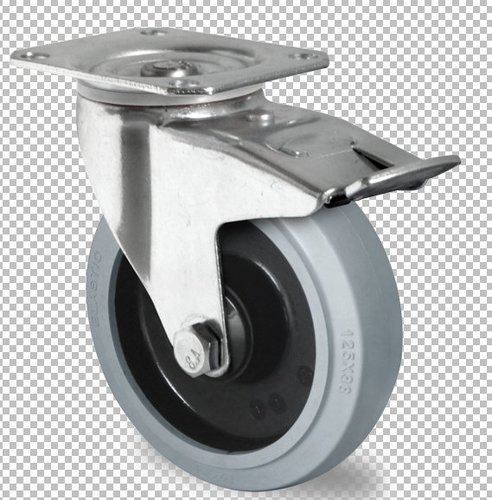 Lenkrolle aus Polyamid und Elastik grau Lauffl�che mit Feststeller  100 mm