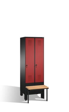 Spind | Umkleidespind mit Sitzbank, 2 Abteile, Abteilbreite 300 mm