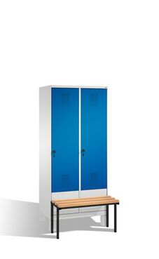 Spind | Umkleidespind mit Sitzbank, 2 Abteile, Abteilbreite 400 mm