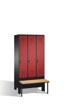 Spind | Umkleidespind mit Sitzbank, 3 Abteile, Abteilbreite 300 mm
