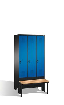 Spind | Umkleidespind mit Sitzbank, 3 Abteile, Abteilbreite 300 mm