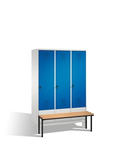 Spind | Umkleidespind mit Sitzbank, 3 Abteile, Abteilbreite 400 mm