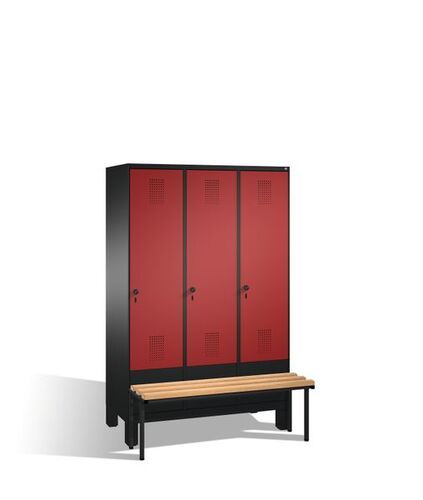 Spind | Umkleidespind mit Sitzbank, 3 Abteile, Abteilbreite 400 mm