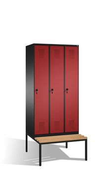 Spind | Umkleidespind mit Sitzbank, 3 Abteile, Abteilbreite 300 mm