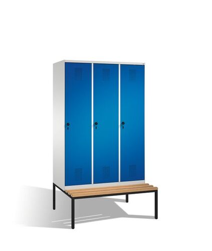 Spind | Umkleidespind mit Sitzbank, 3 Abteile, Abteilbreite 400 mm
