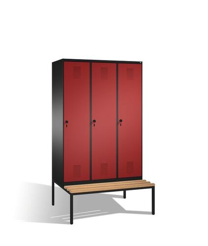 Spind | Umkleidespind mit Sitzbank, 3 Abteile, Abteilbreite 400 mm
