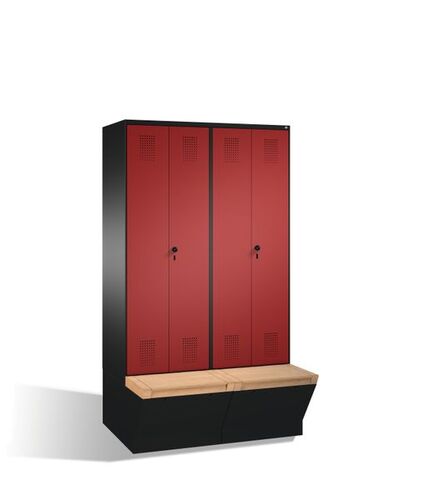 Spind | Doppelspind mit Sitzbox, 4 Abteile f�r 2 Personen, Abteilbreite 300 mm