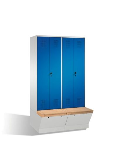 Spind | Doppelspind mit Sitzbox, 4 Abteile f�r 2 Personen, Abteilbreite 300 mm