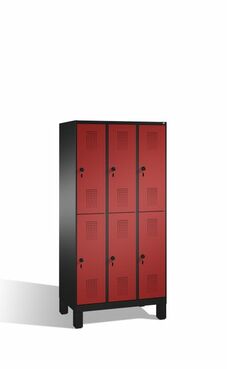 Spind | Doppelstock auf F��en, 3 Abteile, 6 F�cher, Abteilbreite je 300 mm