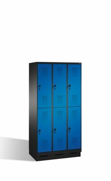 Spind | Doppelstock auf Sockel, 3 Abteile, 6 F�cher, Abteilbreite je 300 mm