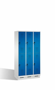 Spind | Doppelstock auf Sockel, 3 Abteile, 6 F�cher, Abteilbreite je 300 mm