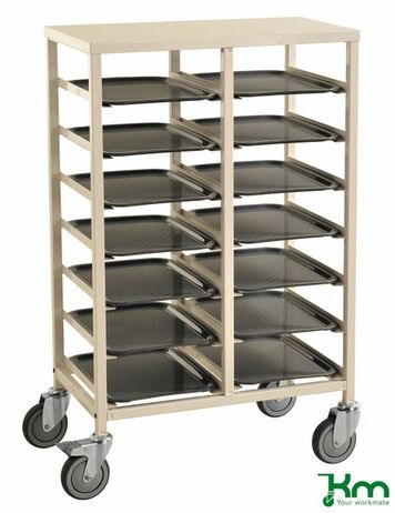 Tablettwagen f�r 14 Tabletts mit Bremse