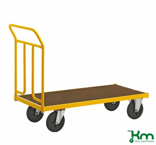 Gelber, pulverlackierter Plattformwagen mit Feststeller