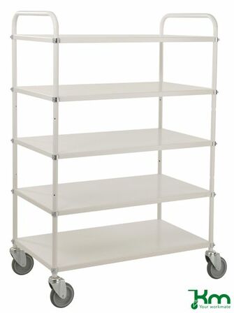 Tablettwagen mit 5 Metallb�den und Feststeller