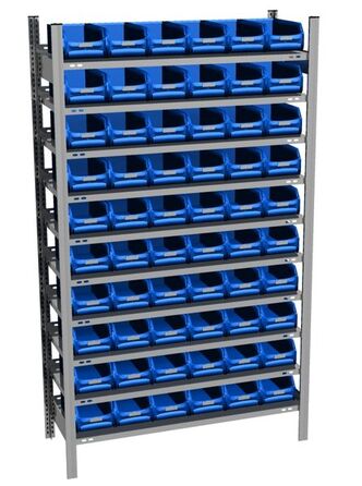 Fachbodenregal mit 60 Sichtlagerboxen B/T/H 1000 x 300 x 1750 mm