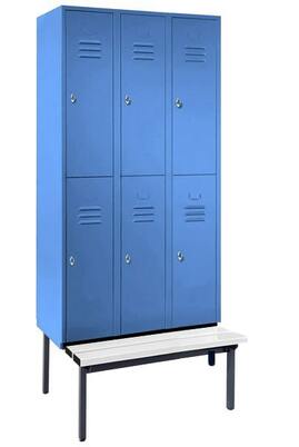 Garderobenschrank + Sitzbank, 3 Abteile, Abteilbreite 300 mm