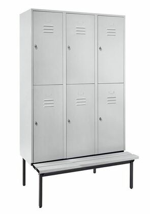 Garderobenschrank + Sitzbank, 3 Abteile, Abteilbreite 400 mm