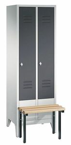 Garderobenschrank + Sitzbank, 2 Abteile, Abteilbreite 300 mm