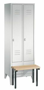 Garderobenschrank + Sitzbank, 2 Abteile, Abteilbreite 300 mm