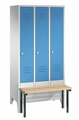 Garderobenschrank + Sitzbank, 3 Abteile, Abteilbreite 300 mm
