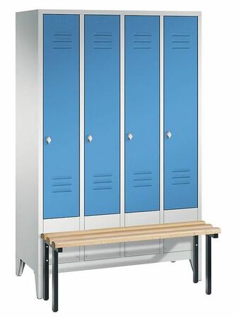 Garderobenschrank + Sitzbank, 4 Abteile, Abteilbreite 300 mm