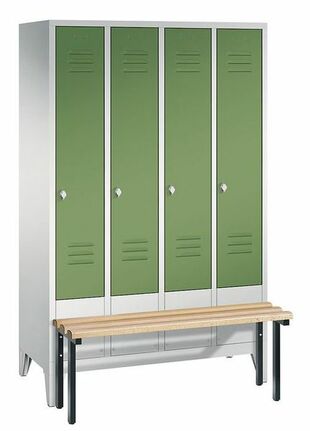 Garderobenschrank + Sitzbank, 4 Abteile, Abteilbreite 300 mm