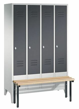Garderobenschrank + Sitzbank, 4 Abteile, Abteilbreite 300 mm