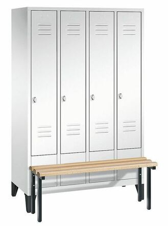 Garderobenschrank + Sitzbank, 4 Abteile, Abteilbreite 300 mm