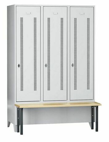 Garderobenschrank + Sitzbank, 3 Abteile, Abteilbreite 400 mm