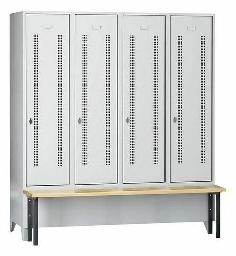 Garderobenschrank + Sitzbank, 4 Abteile, Abteilbreite 400 mm