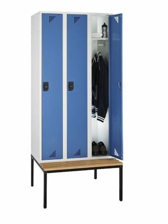 Garderobenschrank + Sitzbank, 3 Abteile, Abteilbreite 300 mm