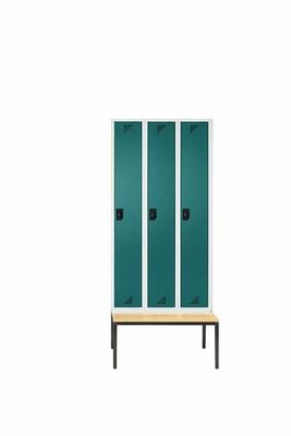 Garderobenschrank + Sitzbank, 3 Abteile, Abteilbreite 300 mm